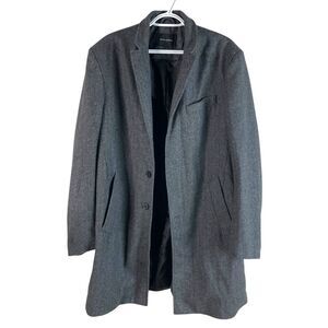 Banana Republic Wool Blend Trench Coat Mens L Gray Herringbone